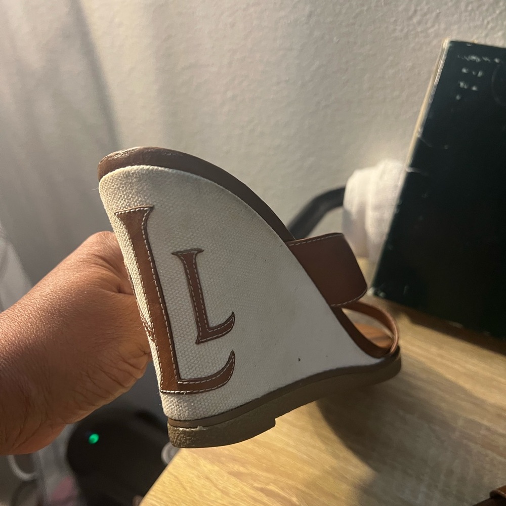 Rugby Ralph Lauren Brown and White Wedge Sandals